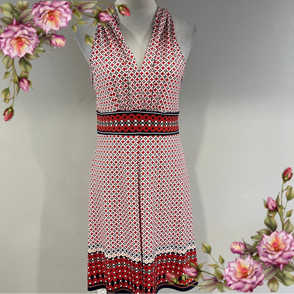 Max Studio geometric print Sleeveless‎ Mini v-neck stretchy Dress